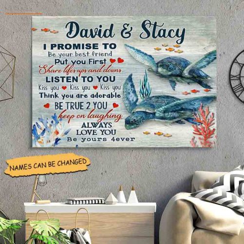 Custom Name Turtle Couple Canvas I Promise To Be Your Best Friend (2)
