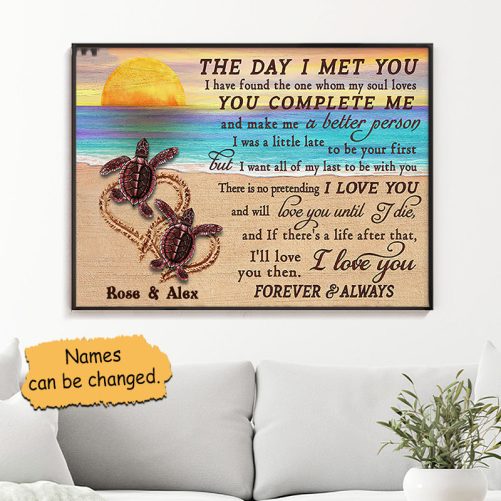 Custom Name Turtle Couple Canvas The Day I Met You (2)
