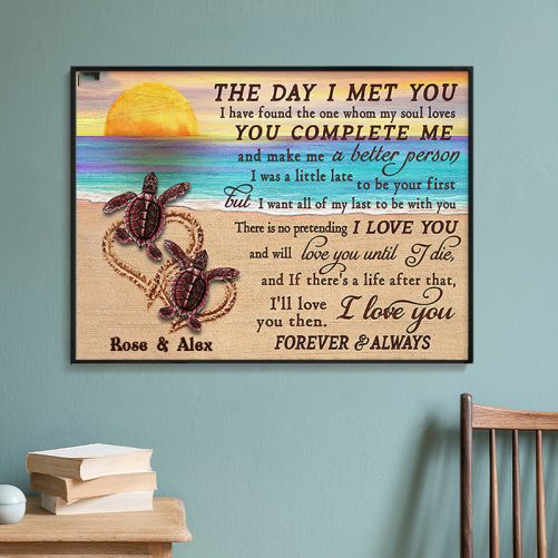 Custom Name Turtle Couple Canvas The Day I Met You (3)