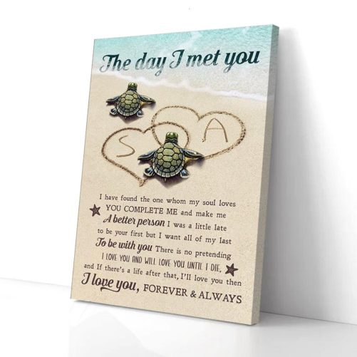 Custom Name Turtle Couple Canvas The Day I Met You I Love You 1