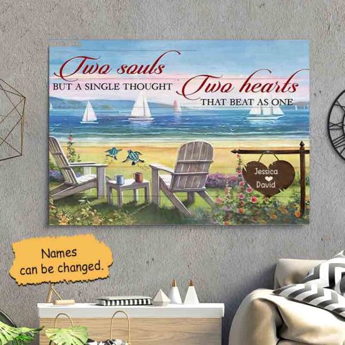 Custom Name Turtle Couple Canvas Two Hearts That Beat As One (2)
