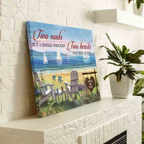 Custom Name Turtle Couple Canvas Two Hearts That Beat As One (3)