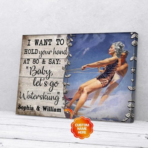 Custom Name Waterskiing Couple Canvas Let's Go Waterskiing 1