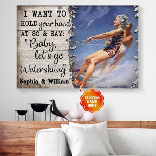 Custom Name Waterskiing Couple Canvas Let's Go Waterskiing 2