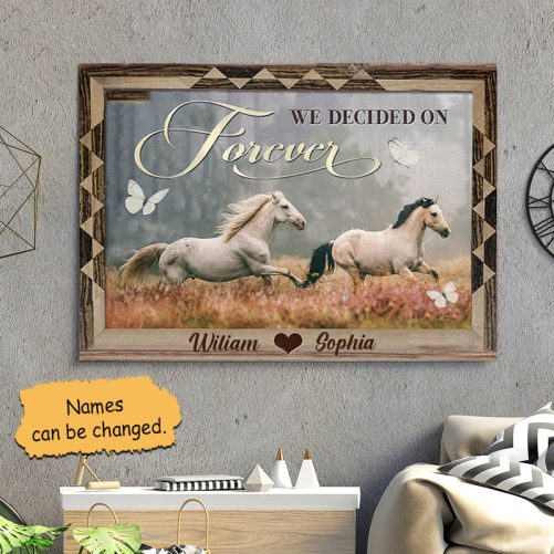 Custom Name White Horse Couple Canvas We Decided On Forever (2)