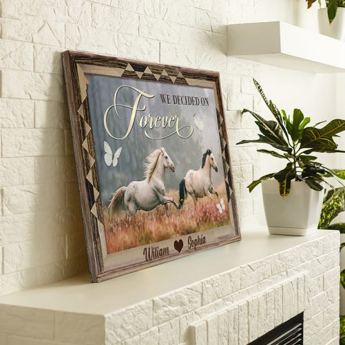 Custom Name White Horse Couple Canvas We Decided On Forever (3)