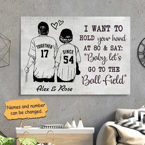 Custom Year And Name Baseball Couple Canvas Let's Go To The Ball Field (2)