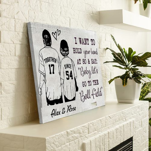 Custom Year And Name Baseball Couple Canvas Let's Go To The Ball Field (3)
