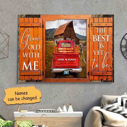 Custom Year And Name Couple Canvas Grow Old With Me The Best Is Yet To Be Red Car (2)