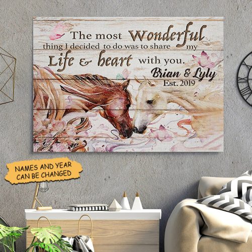 Custom Year And Name Horse Couple Canvas The Most Wonderful Thing I Decided (3)