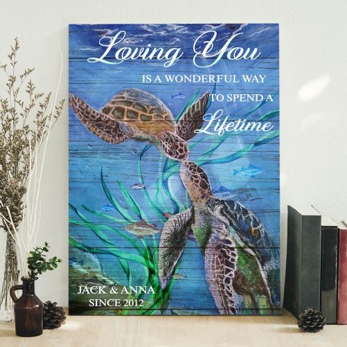 Custom Year And Name Turtle Couple Canvas Loving You Is A Wonderful Way (1)