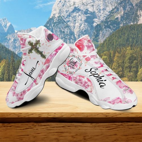 Customized God Says You Are Basketball Shoes, Jesus Cross Rose Running Shoes, Christ Flowers Sports Shoes For Women 1