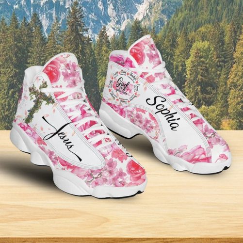 Customized God Says You Are Basketball Shoes, Jesus Cross Rose Running Shoes, Christ Flowers Sports Shoes For Women 2