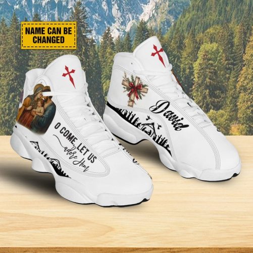 Customized Holy Family Prayer Basketball Shoes, O Come Let Us Adore Him Running Shoes, Christmas Religious Gift Family 2