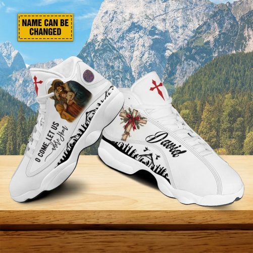 Customized Holy Family Prayer Basketball Shoes, O Come Let Us Adore Him Running Shoes, Christmas Religious Gift Family