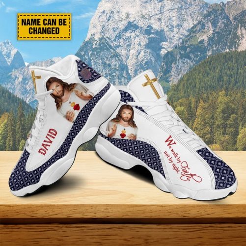 Customized Jesus Art Basketball Shoes, We Walk By Faith Not By Sight Running Shoes, Unisex Shoes With Thick Sole 1