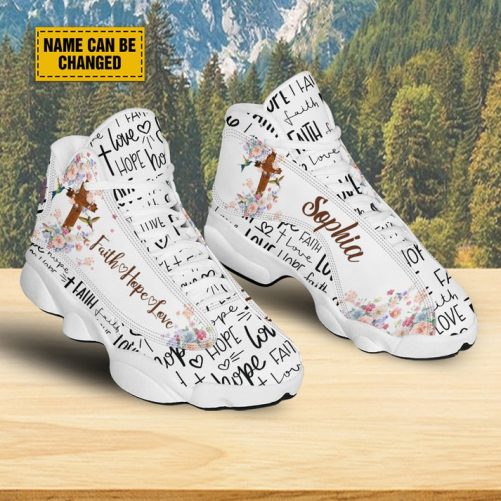 Customized Jesus Cross Hummingbird Flower Basketball Shoes, Faith Hope Love Footwear, Christ Religious Running Shoes 2