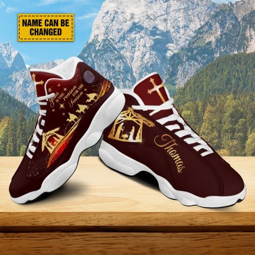 Customized Jesus Nativity Jesus Birth Christmas Basketball Shoes, Jesus Is The Reason For Season Xmas Unisex Shoes 1