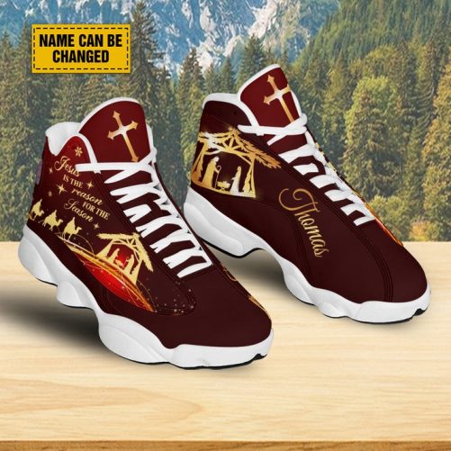 Customized Jesus Nativity Jesus Birth Christmas Basketball Shoes, Jesus Is The Reason For Season Xmas Unisex Shoes 2
