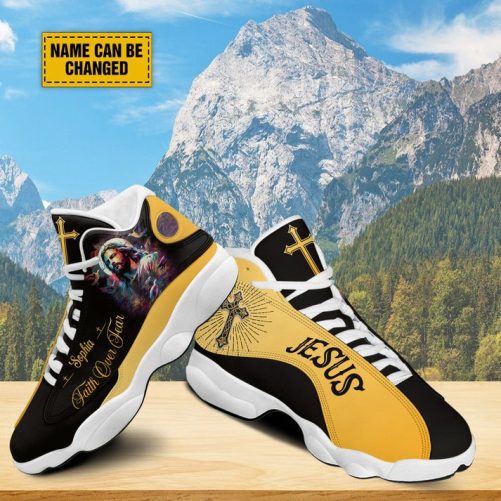 Customized Jesus Portrait Colorful Running Shoes Walk By Faith Jesus Sport Shoes Personalized Gift For God Believer Christian