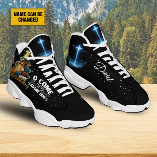 Customized Nativity Of Jesus Basketball Shoes, O Come Let Us Adore Him Holy Night Running Shoes, Faith Christmas Gift 2