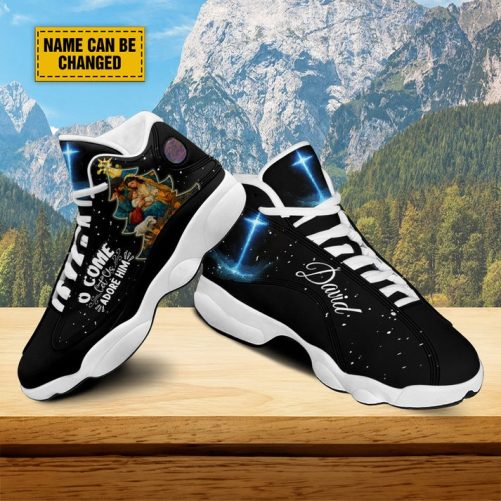 Customized Nativity Of Jesus Basketball Shoes, O Come Let Us Adore Him Holy Night Running Shoes, Faith Christmas Gift