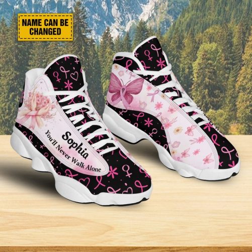 Customized You'll Never Walk Alone Basketball Shoes, Pink Ribbon Breast Cancer Awareness Month Shoes, Support Cancer Fighter 2