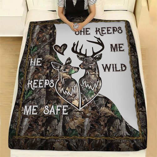 Deer Couple Blanket He Keeps Me Safe She Keeps Me Wild 1
