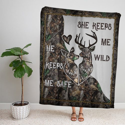 Deer Couple Blanket He Keeps Me Safe She Keeps Me Wild 2