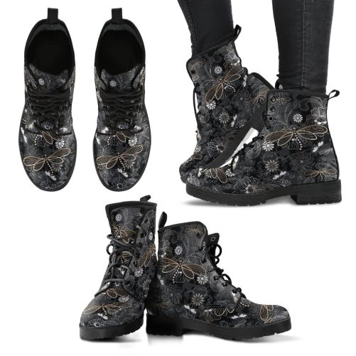 Dragonfly and Floral Women's Vegan Leather Boots 1