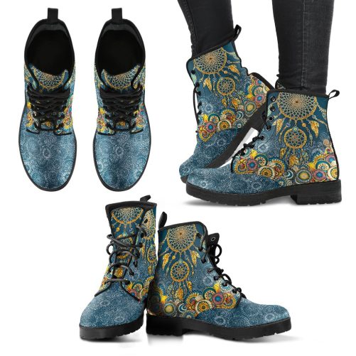 Dreamcatcher Mandala Women's Combat Vegan Leather Boots 1