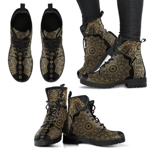 Elephant Mandala Women's Vegan Leather Combat Boots 1