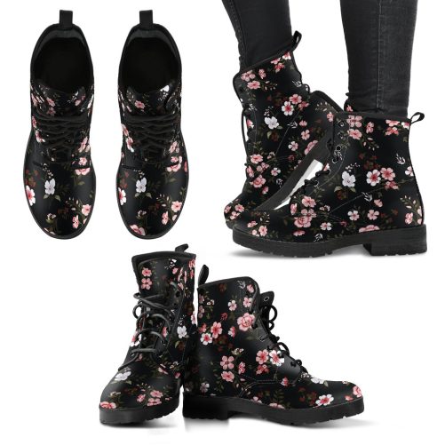 Floral Handcrafted Women's Vegan Leather Combat Boots 1
