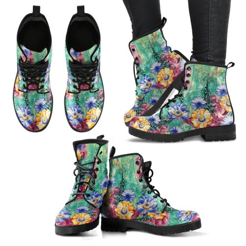Flowers Handcrafted Women's Vegan Leather Combat Boots 1