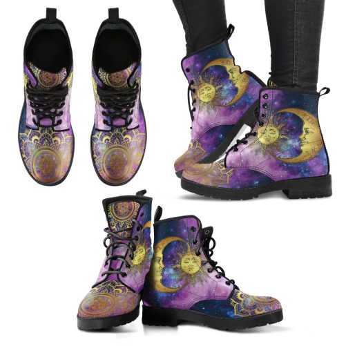 Forever Sun Moon Hippie Retro Women's Vegan Leather Combat Boots 1
