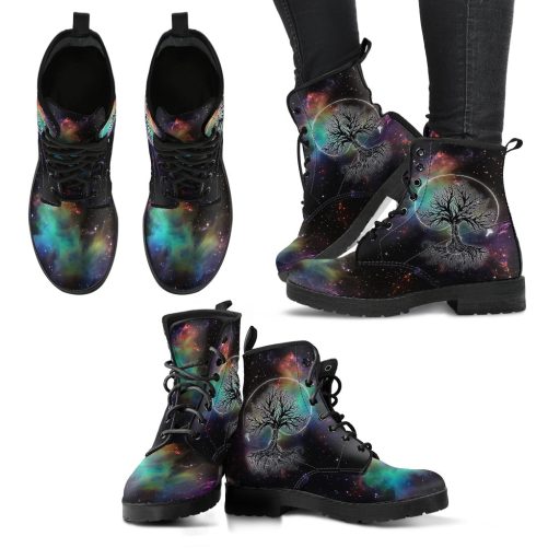 Galaxy Tree Handcrafted Women's Vegan Leather Combat Boots 1