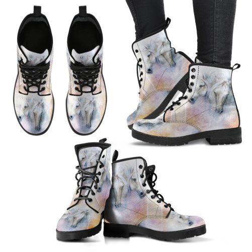 Horse Lover Women's Vegan Leather Combat Boots 1