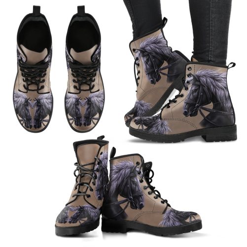 Horse Riding Lover Women's Vegan Leather Combat Boots 1