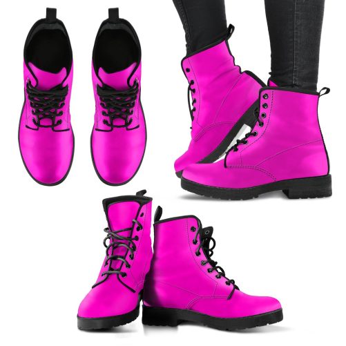 Hot Pink Women Vegan Leather Combat Boots 1