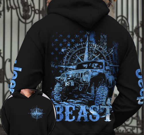 Jeep Couple All Over Hoodie Beast Beauty Compass 1