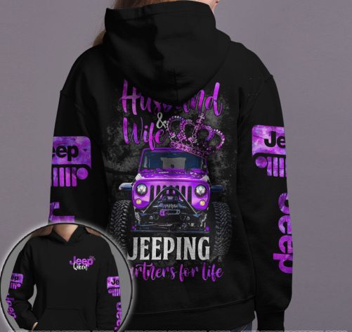 Jeep Couple All Over Hoodie Husband And Wife Partners For Life 2