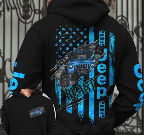 Jeep Couple All Over Hoodie Jeep Beauty Jeep Beast Red Blue 1