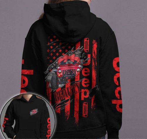Jeep Couple All Over Hoodie Jeep Beauty Jeep Beast Red Blue2
