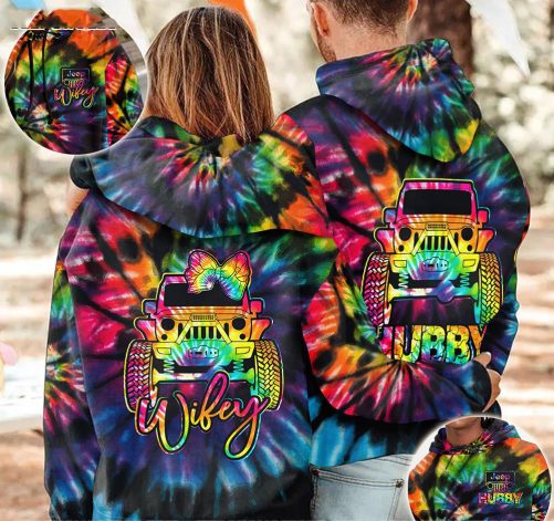 Jeep Couple All Over Hoodie Jeep Hubby Jeep Wifey Tie Dye 2