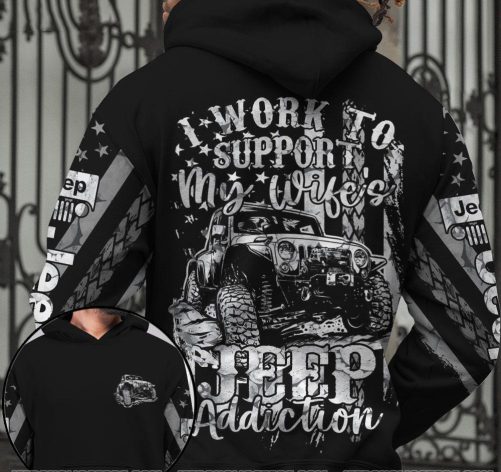 Jeep Couple All Over Hoodie Jeep Life Happy Wife I Support My Wife's Jeep Addiction