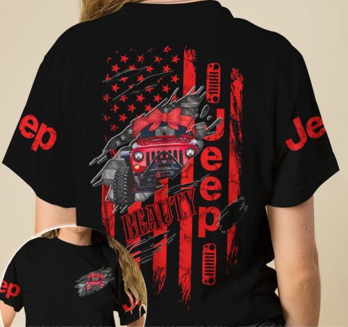Jeep Couple All Over T Shirts Jeep Beauty Jeep Beast Red Blue 2
