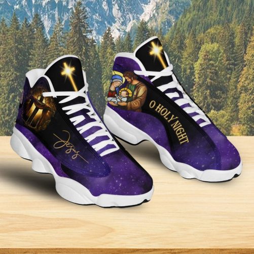Jesus Is Born Nativity O Holy Night Basketball Shoes, Christmas Scene Nativity Jesus Running Shoes, Christmas Gift 2