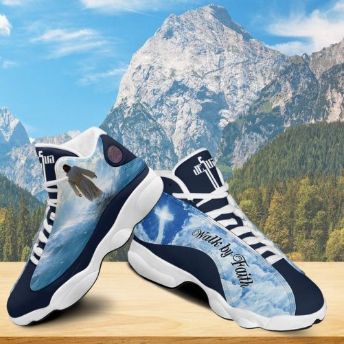 Jesus Walk By Faith Basketball Shoes, Jesus Cross Shoes, Jesus Beach Mens Basketball Shoes, Gift For God Lovers Unisex Basketball Shoes