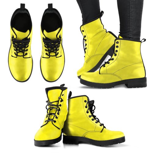 Lemon Yellow Women's Vegan Leather Combat Boots 1