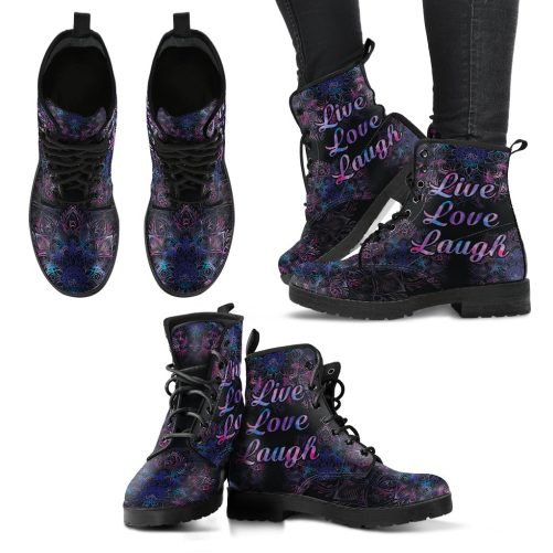 Live Love Laugh Women's Vegan Leather Combat Boots 1